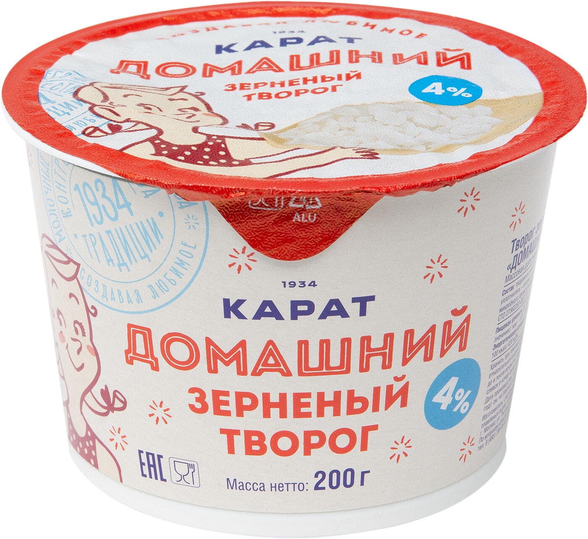 Творог Карат Зерненый Домашний 4% 200г - купить с доставкой в Vprok.ru ...