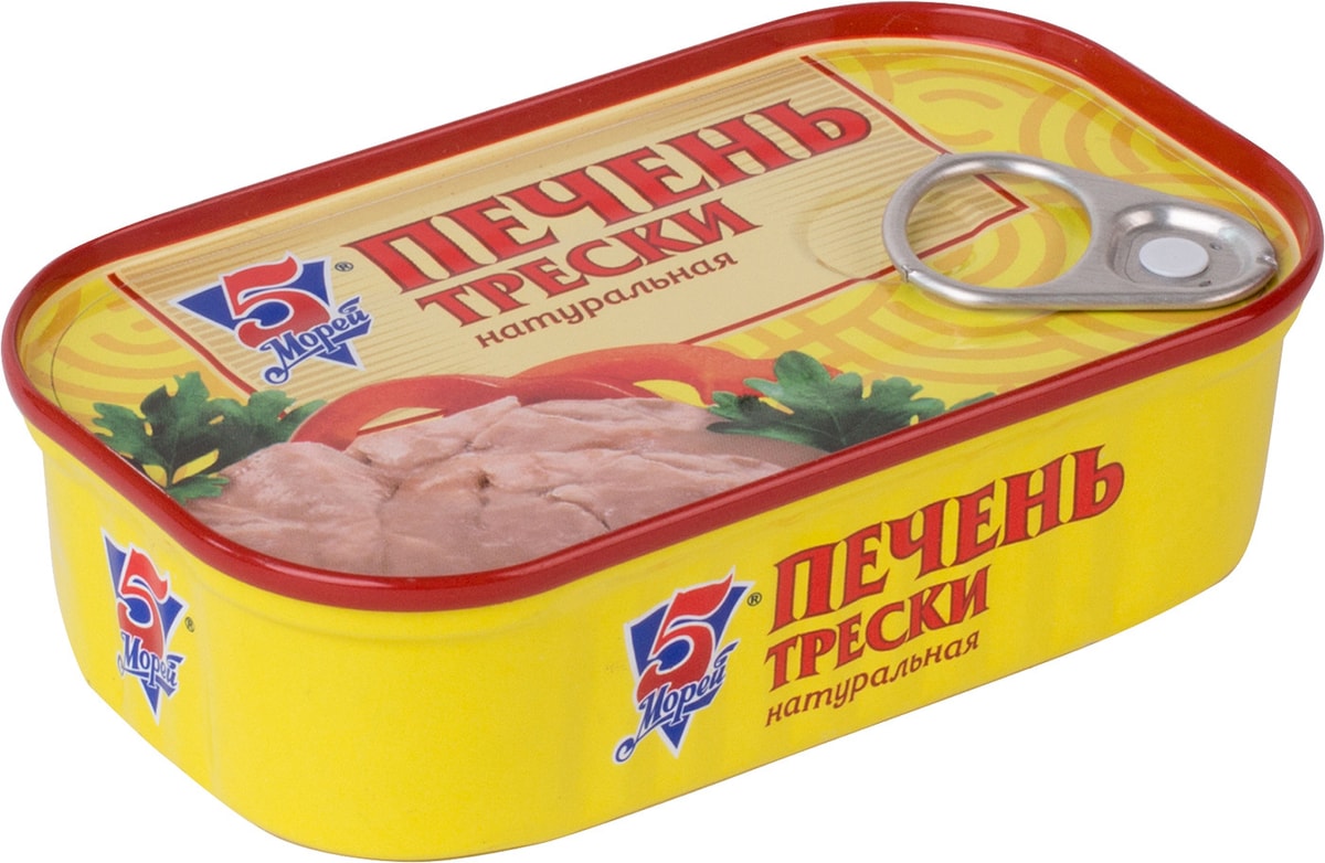 Печень трески 5 Морей атлантическая натуральная 120г - купить с ...
