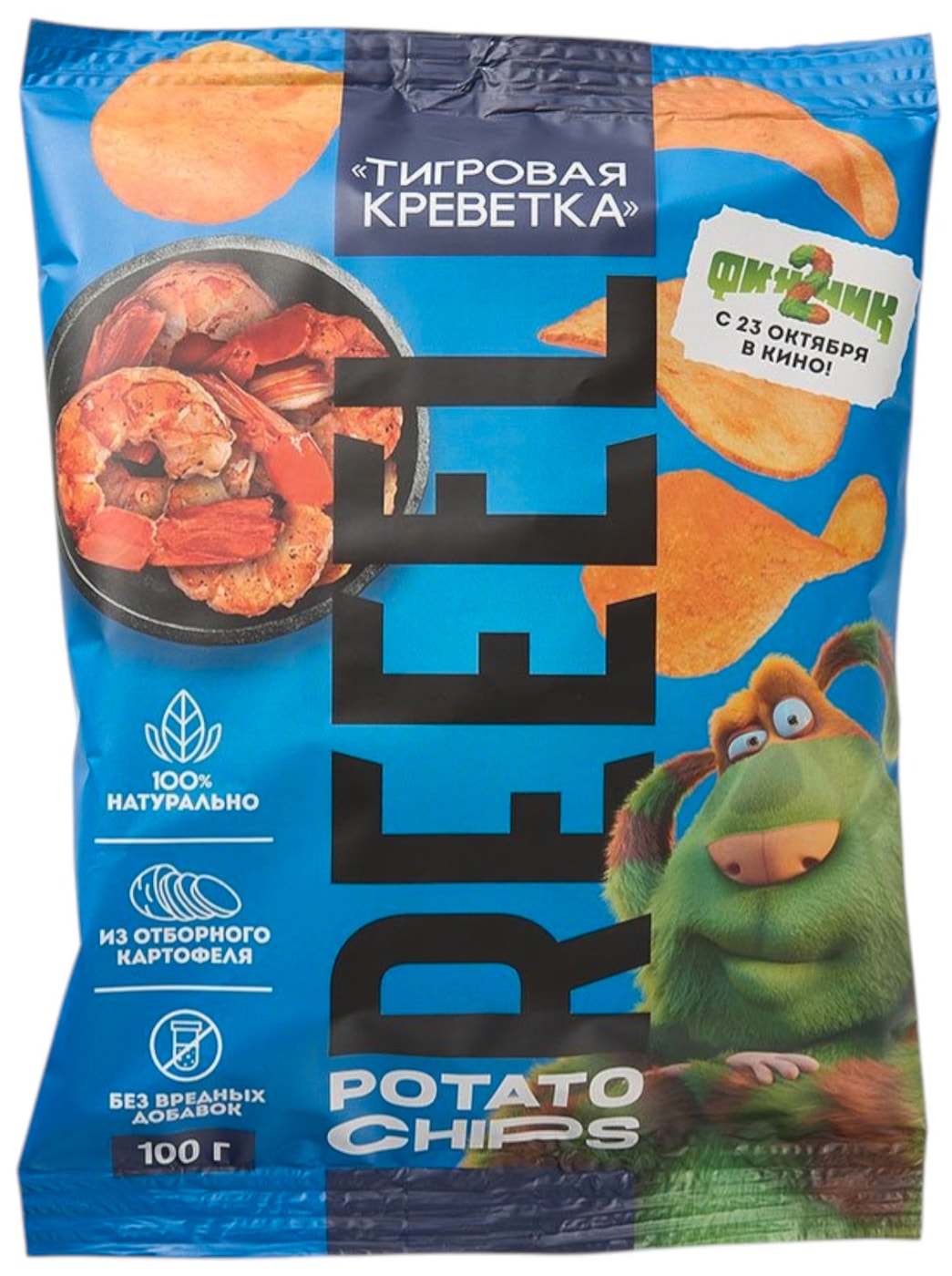 Изображение товара Чипсы Reeel Тигровая креветка 100г вкусная и хрустящая российская закуска