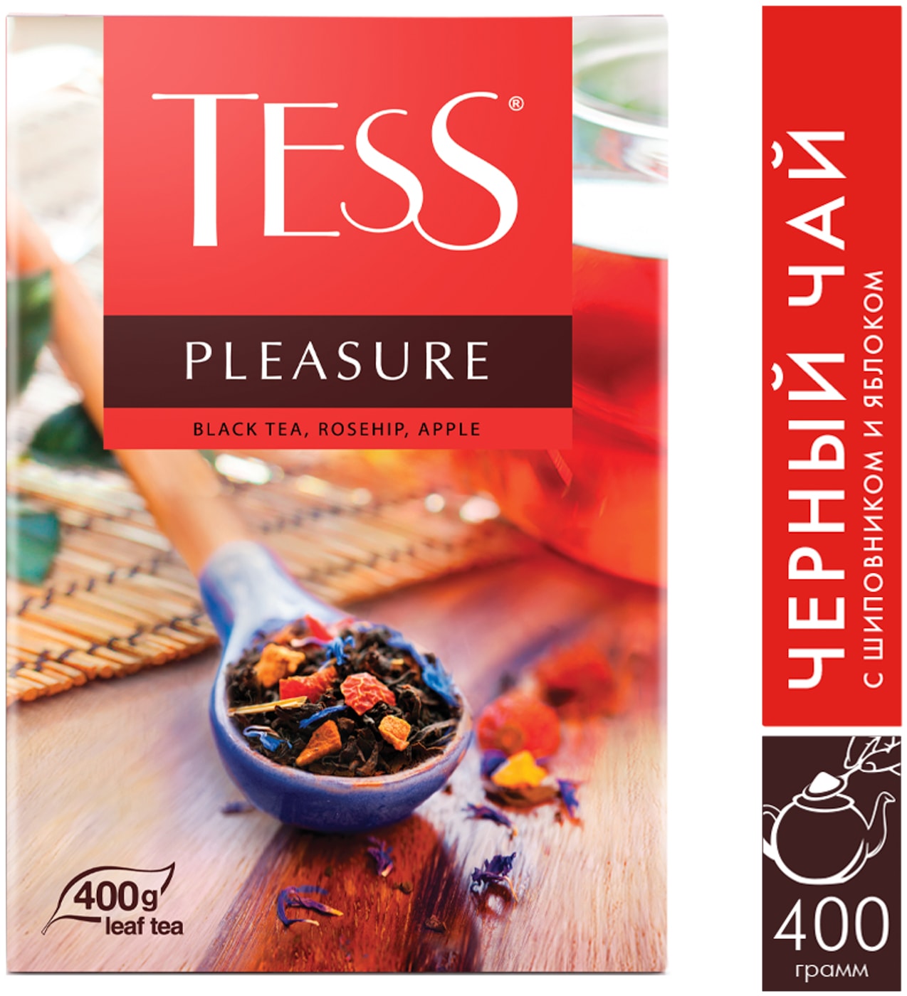 Изображение товара Чай черный Tess Pleasure с шиповником и яблоком 400г - фруктовый и ароматный напиток