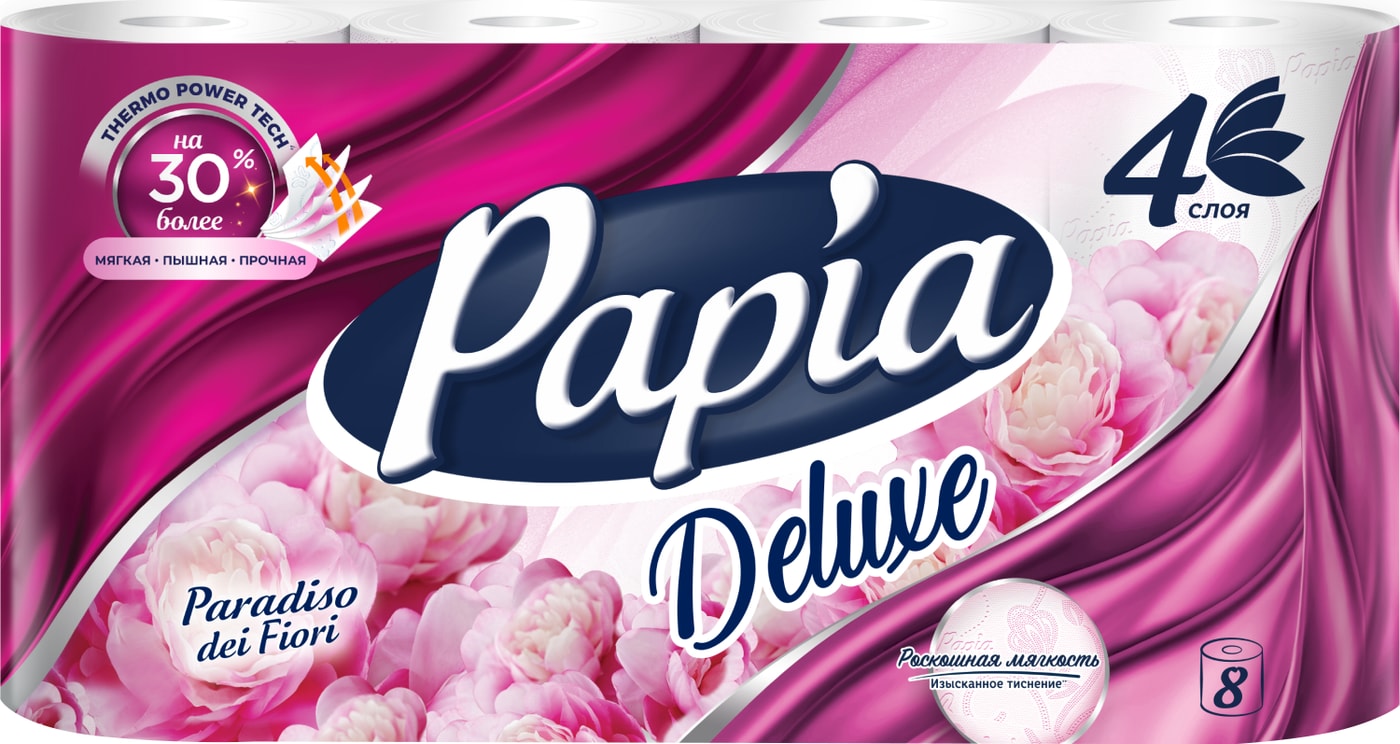 Изображение товара Туалетная бумага Papia Deluxe Paradiso Fiori 8 рулонов 4 слоя 