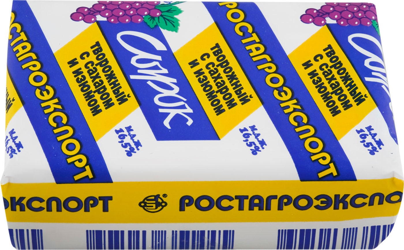 Изображение товара Сырок творожный Ростагроэкспорт с изюмом 16.5% 90г