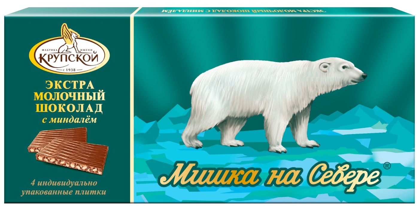 Изображение товара Шоколад Фабрика им. Крупской Мишка на Севере с дробленым миндалем молочный 100г