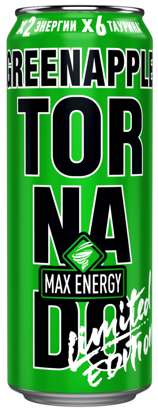 Изображение товара Энергетический напиток Tornado Max Energy зеленое яблоко 450 мл - бодрость и заряд энергии
