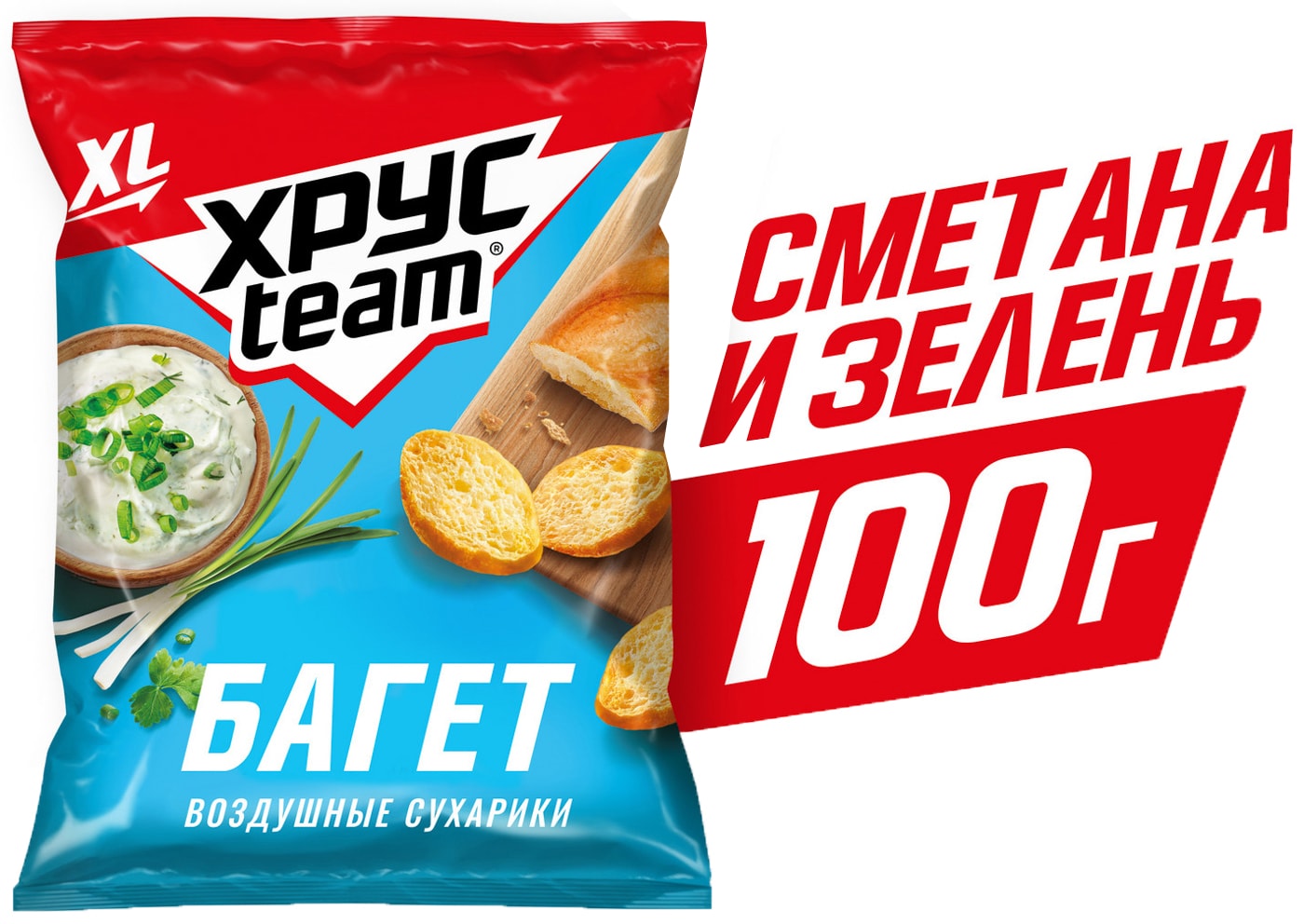 Изображение товара Сухарики Хрусteam Багет Сметана-Зелень 100г