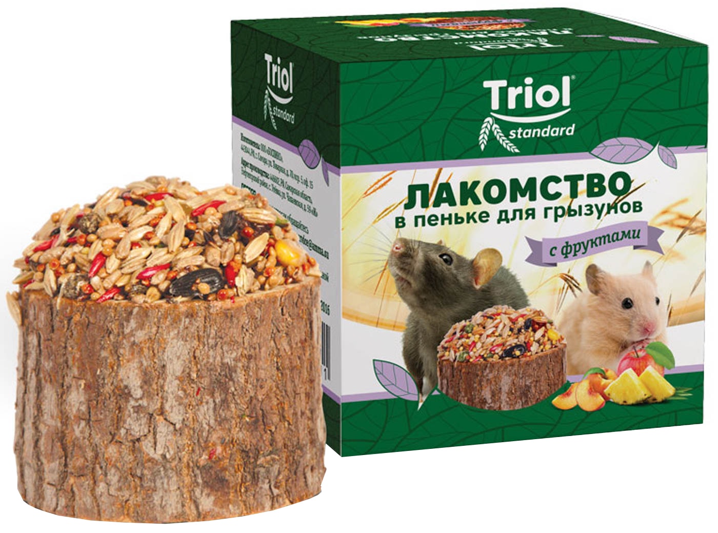 Изображение товара Лакомство для грызунов Triol Standard в пеньке с фруктами 70г
