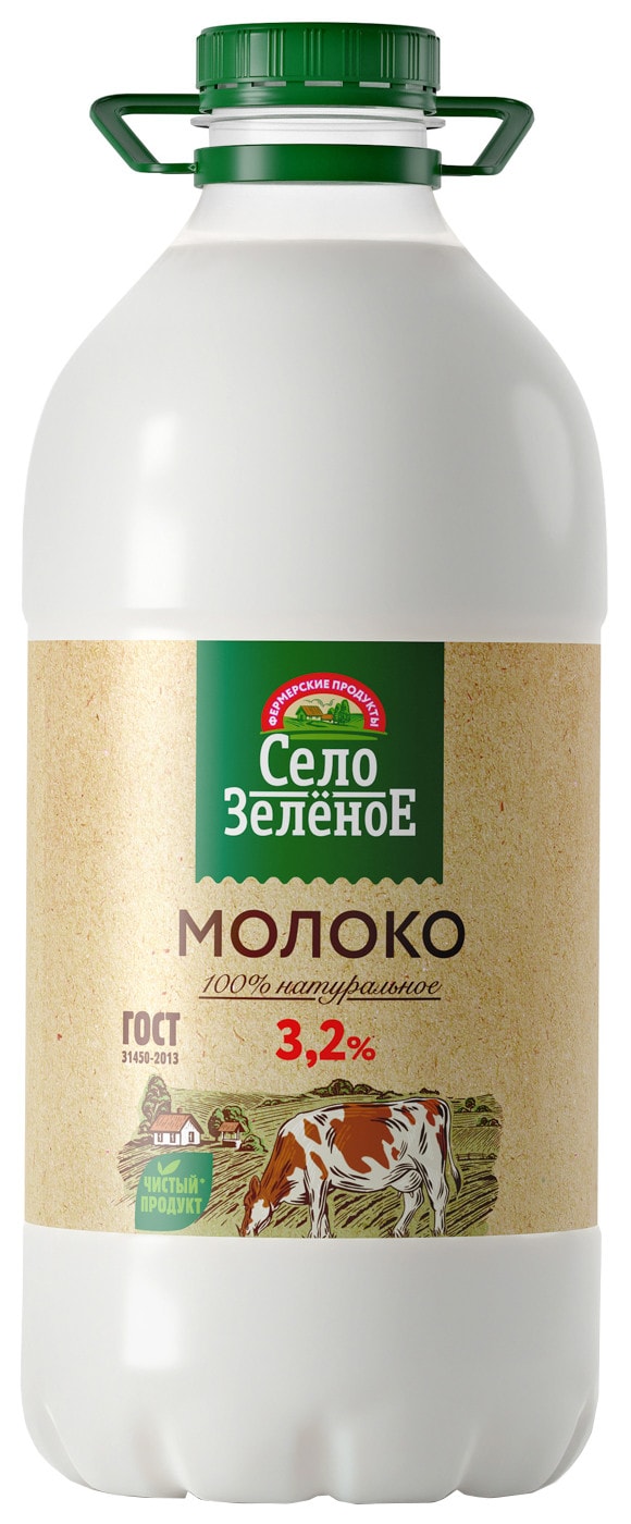 Изображение товара Молоко Село Зеленое пастеризованное 3.2% 1.947л