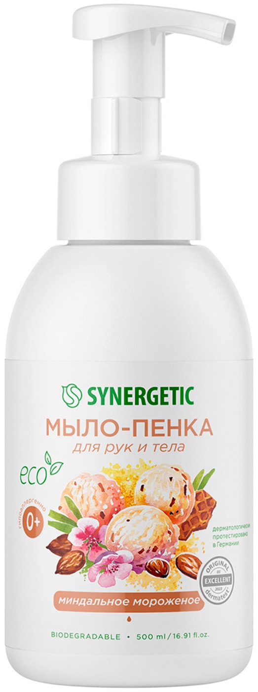 Изображение товара Мыло-пенка SYNERGETIC гипоаллергенное для рук и тела миндальное мороженое 500мл