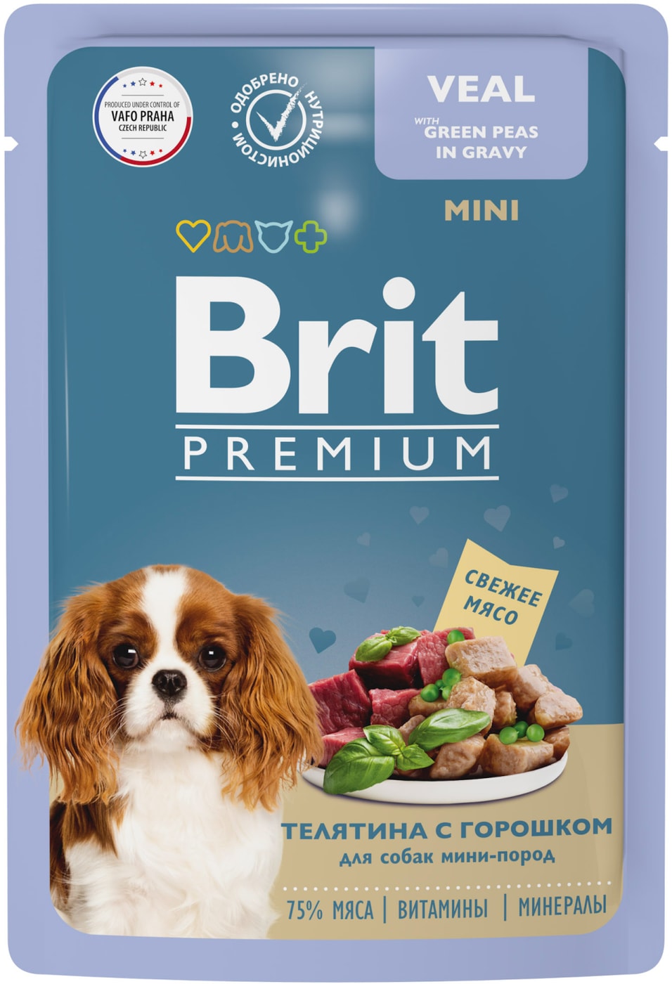 Изображение товара Влажный корм для собак Brit Premium для миниатюрных пород Телятина с зеленым горошком 85г