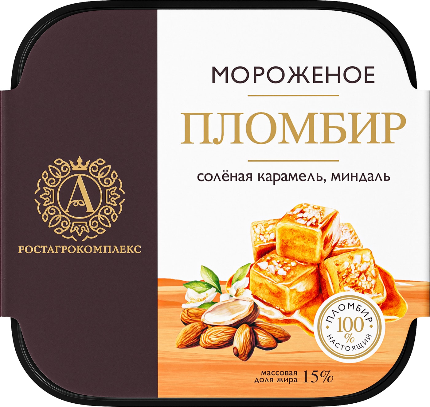 Изображение товара Мороженое пломбир Соленая карамель и миндаль 300 г А.РостАгроКомплекс