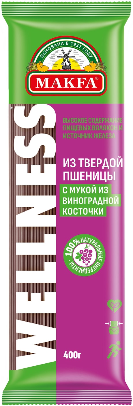 Изображение товара Макароны Makfa Wellness Спагетти с виноградной косточкой 400г - здоровое питание