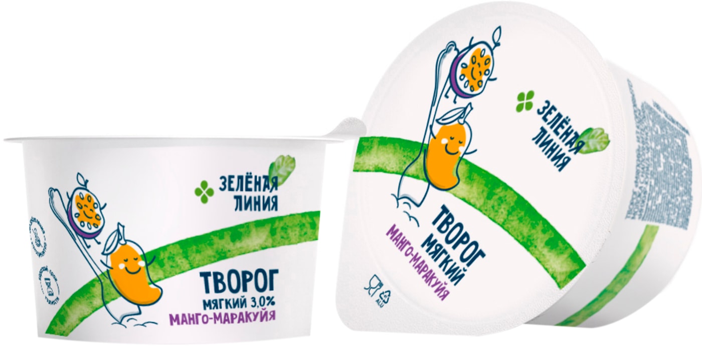 Изображение товара Творог Зеленая линия мягкий с наполнителем Манго-Маракуйя 3% 100г