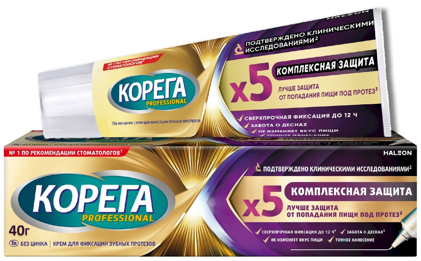 Изображение товара Крем для фиксации зубных протезов Корега Professional Комплексная Защита 40г Изображение товара Крем для фиксации зубных протезов Корега Professional Комплексная Защита 40г