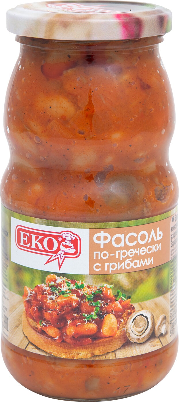 Изображение товара Фасоль Eko По-гречески с грибами 510 г натуральный вкус и качество