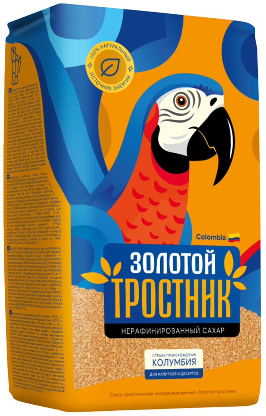 Изображение товара Тростниковый сахар Золотой Тростник 900г нерафинированный коричневый