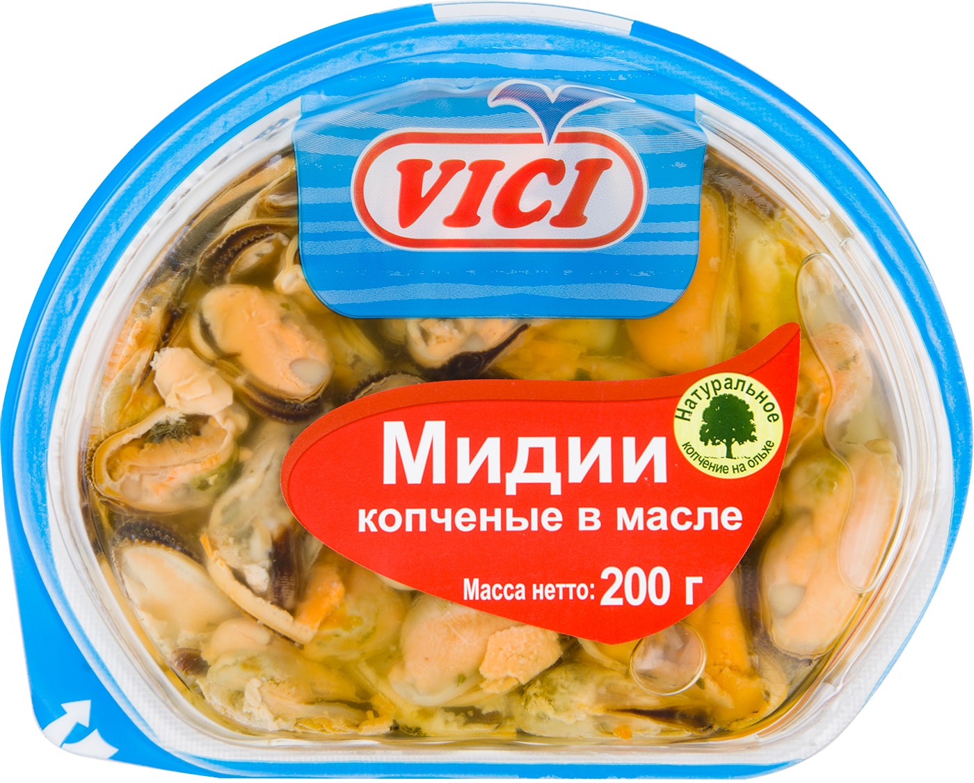 Изображение товара Мидии Vici чилийские мясо отварное маринованное копченое в масле 200г
