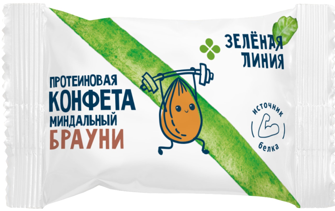 Изображение товара Конфета Зеленая линия протеиновая Миндальный брауни 30г Изображение товара Конфета Зеленая линия протеиновая Миндальный брауни 30г