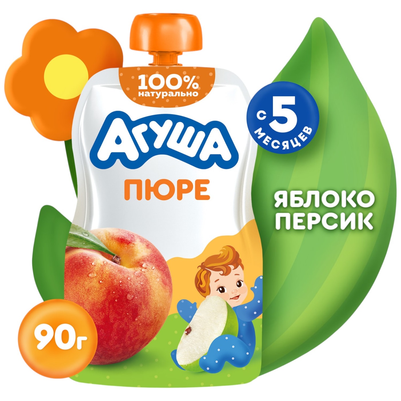 Изображение товара Фруктовое пюре Агуша Яблоко-персик 90г