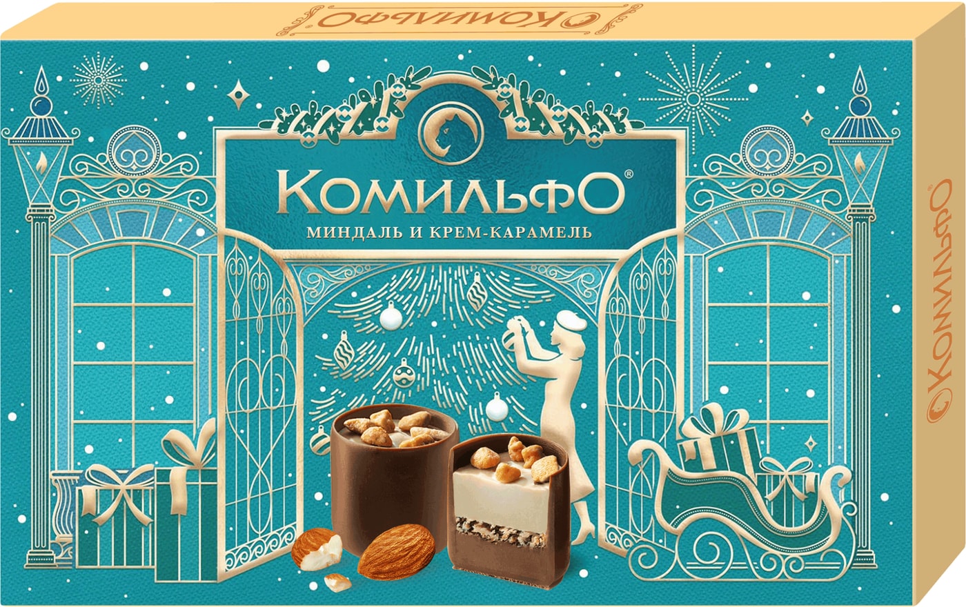 Изображение товара Конфеты Комильфо шоколадные Миндаль и крем-карамель 116г в подарочной упаковке