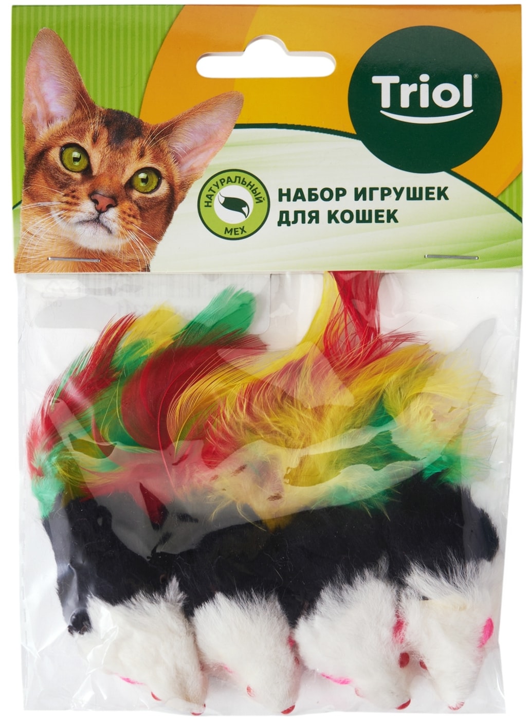 Изображение товара Игрушка для кошек Triol Мышь-погремушка с пером черно-белая