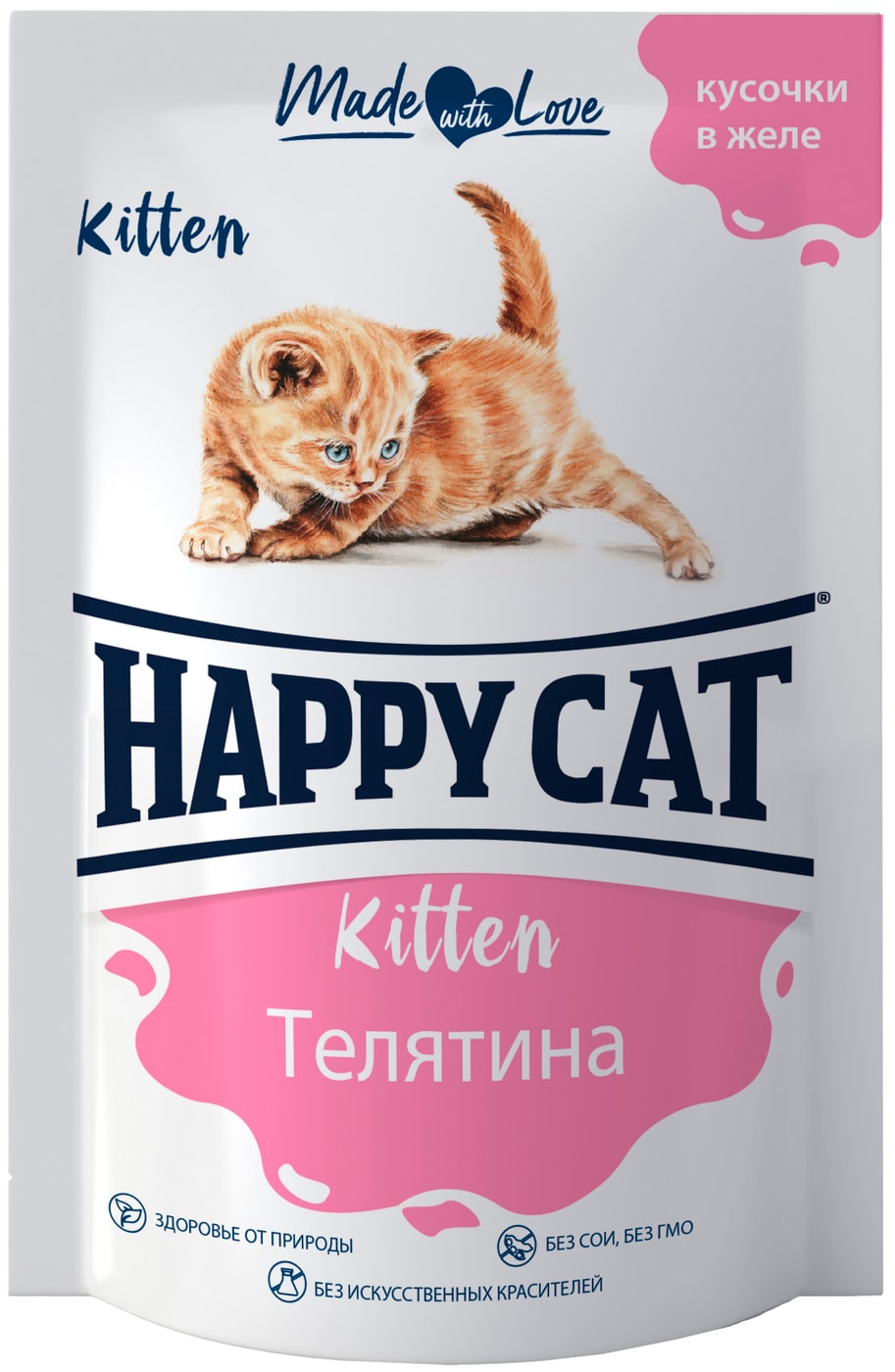 Изображение товара Влажный корм для котят Happy Cat кусочки в желе телятина 85г