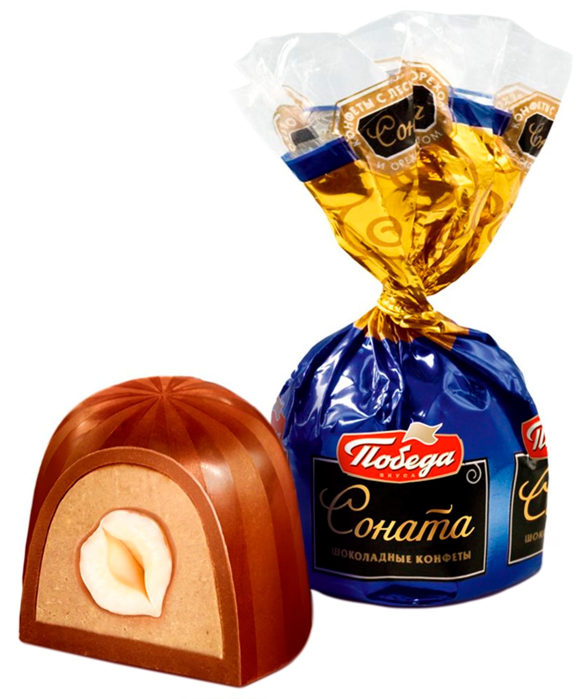 Изображение товара Конфеты Победа Вкуса Соната шоколадные с лесным орехом и ореховым кремом