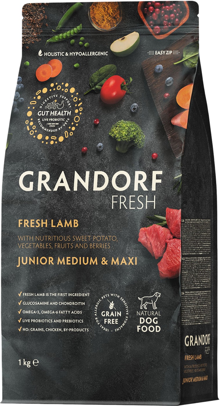 Изображение товара Сухой корм для собак Grandorf Fresh Dog Junior Lamb&Sweet Potato Свежее мясо ягненка с бататом для юниоров 1кг