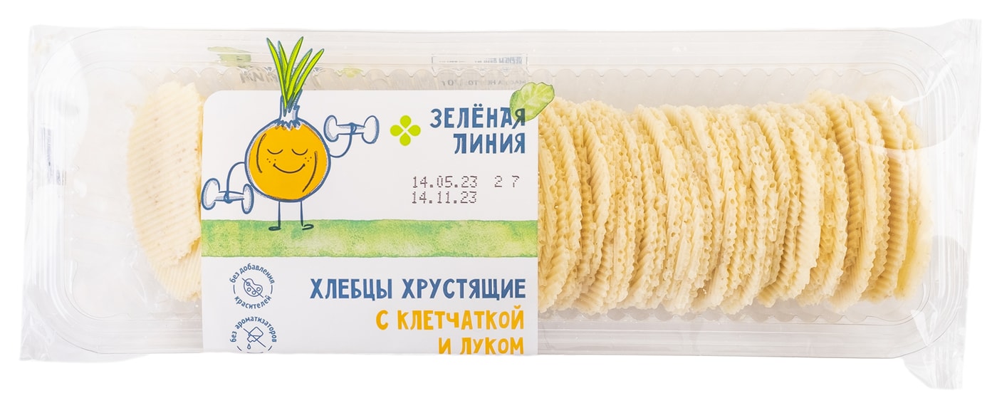 Изображение товара Хлебцы Зеленая линия Хрустящие с клетчаткой и луком 70 г натуральный перекус
