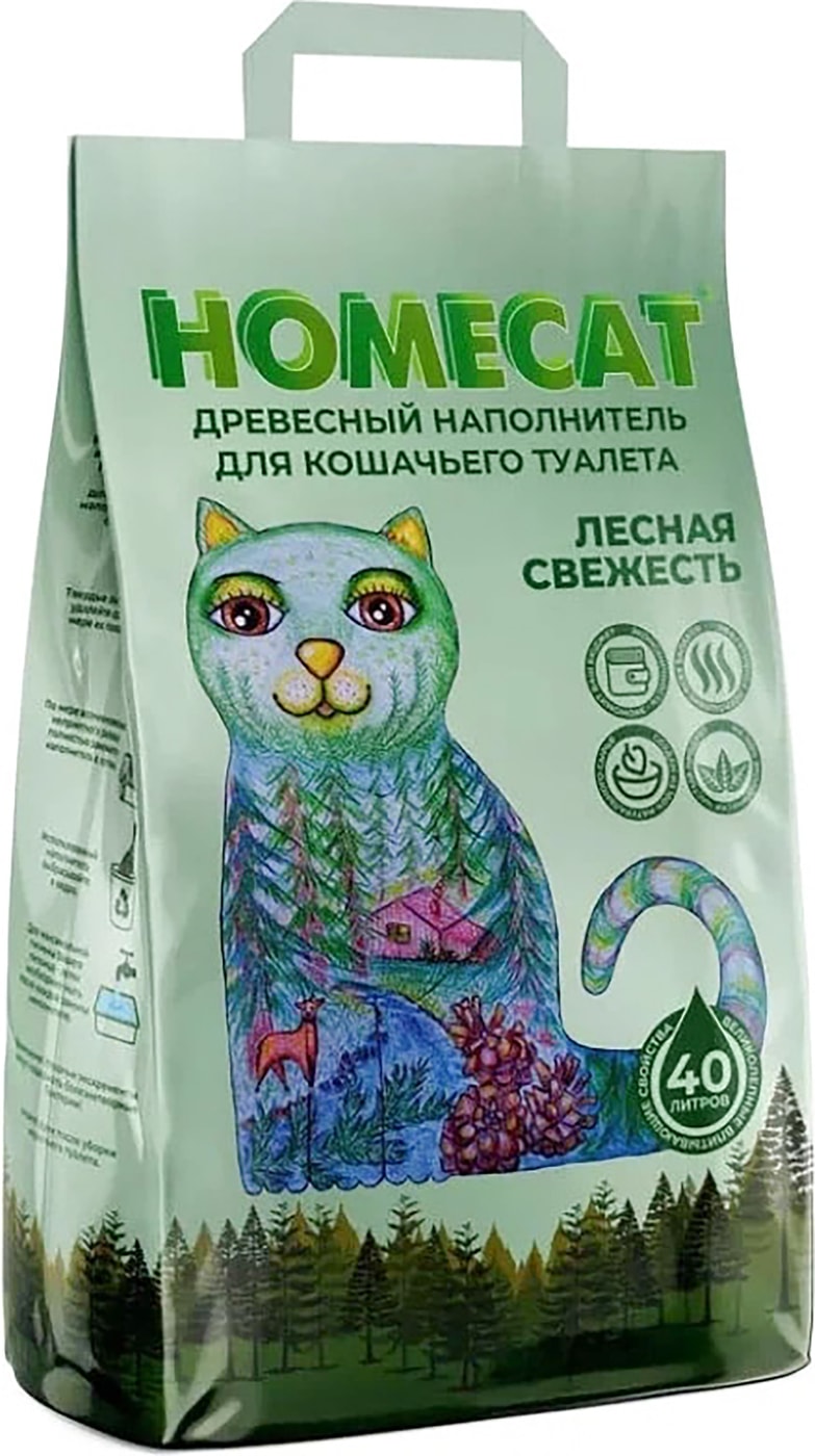 Изображение товара Наполнитель для кошачьего туалета Homecat Древесный 40л 12кг