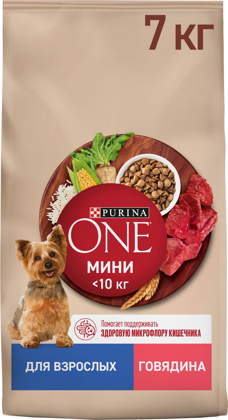 Изображение товара Сухой корм Purina ONE для мелких пород с говядиной и рисом 7 кг