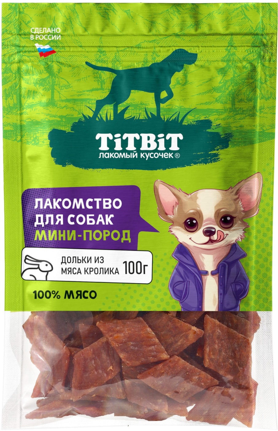 Изображение товара Лакомство для собак TiTBiT дольки из мяса кролика для собак мини пород 100г