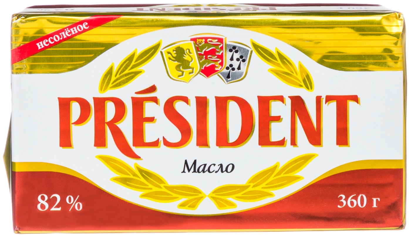 Изображение товара Масло кислосливочное President высший сорт 82% 360г натуральное