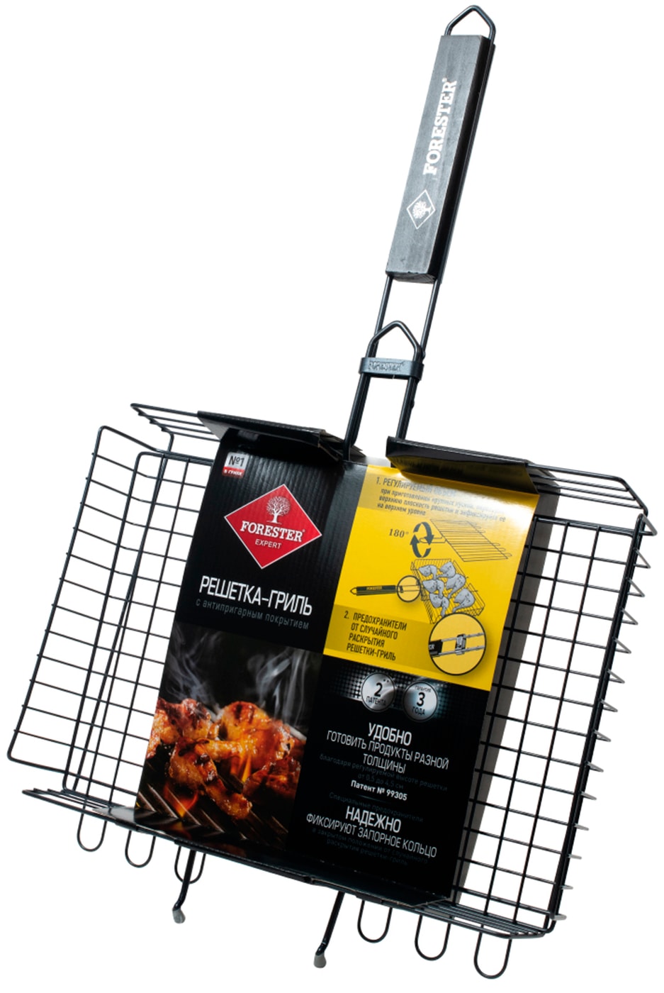 Изображение товара Решетка Forester 26x38 см с антипригарным покрытием, сталь, деревянная ручка