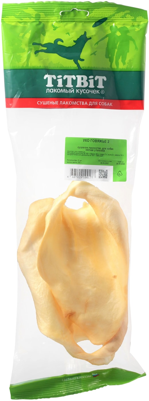 Изображение товара Лакомство для собак TiTBiT Ухо говяжье-2 60г 2шт