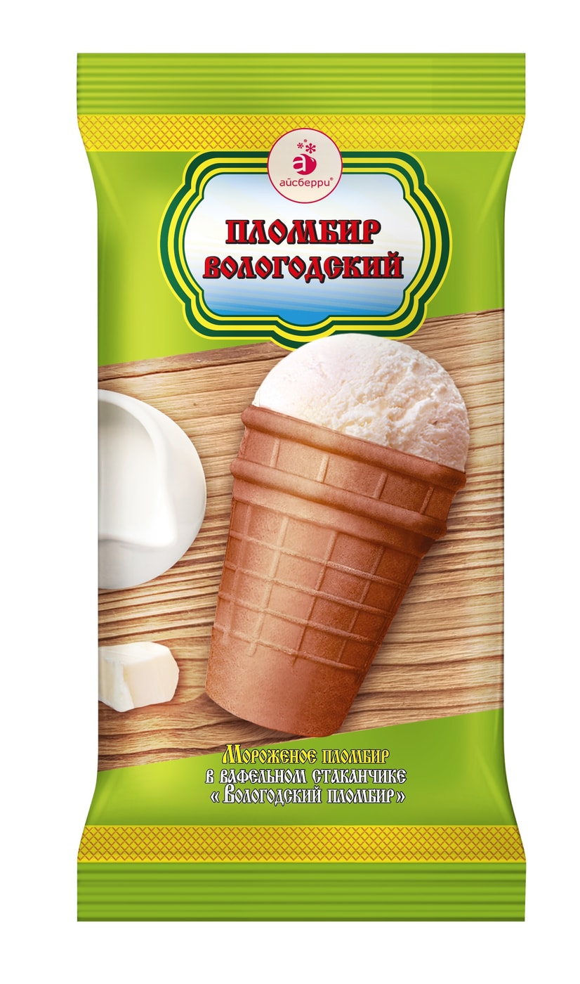 Изображение товара Мороженое Вологодский пломбир в вафельном стаканчике 15% 100г