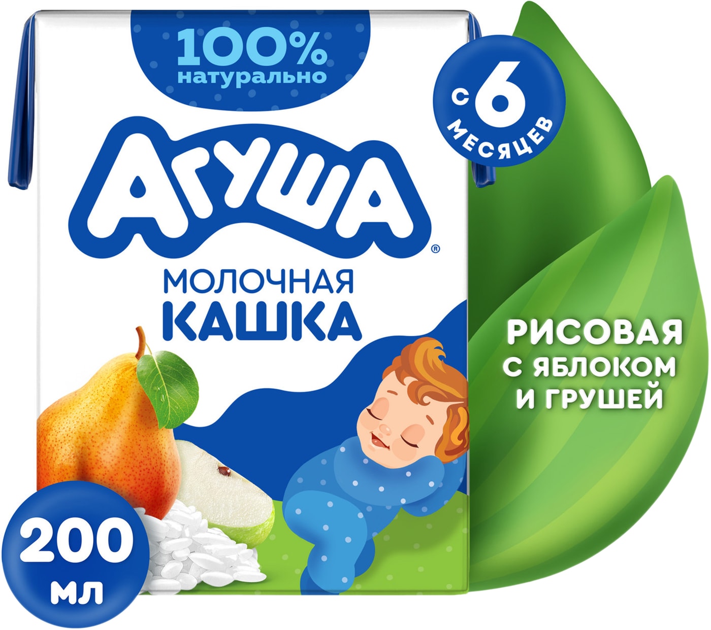 Изображение товара Каша Агуша Засыпай-ка Молочно-рисовая с яблоком и грушей 2.7% 200мл