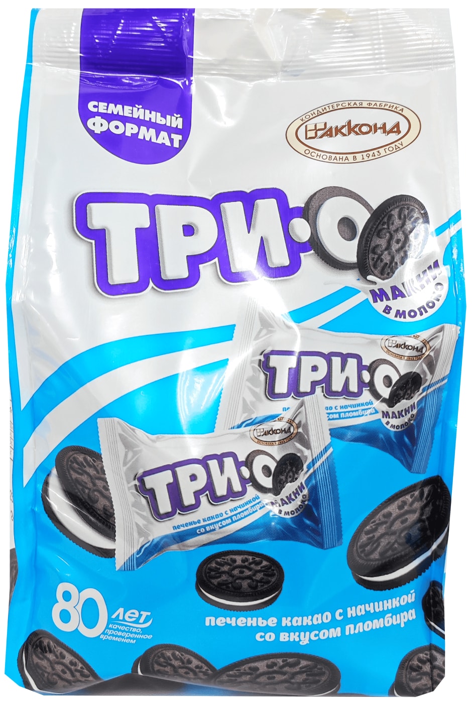 Изображение товара Печенье Акконд Трио Какао с начинкой со вкусом пломбира 280г