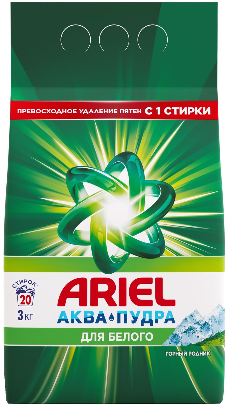 Изображение товара Порошок Ariel Горный родник Автомат 3 кг - эффективное удаление пятен при стирке 30 °C Изображение товара Порошок Ariel Горный родник Автомат 3 кг - эффективное удаление пятен при стирке 30 °C