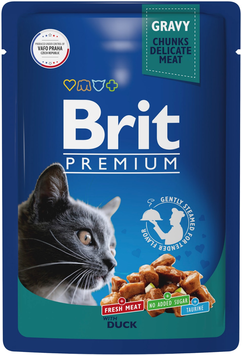 Изображение товара Влажный корм для кошек Brit Premium с уткой в соусе 85г - полноценное питание для взрослых кошек