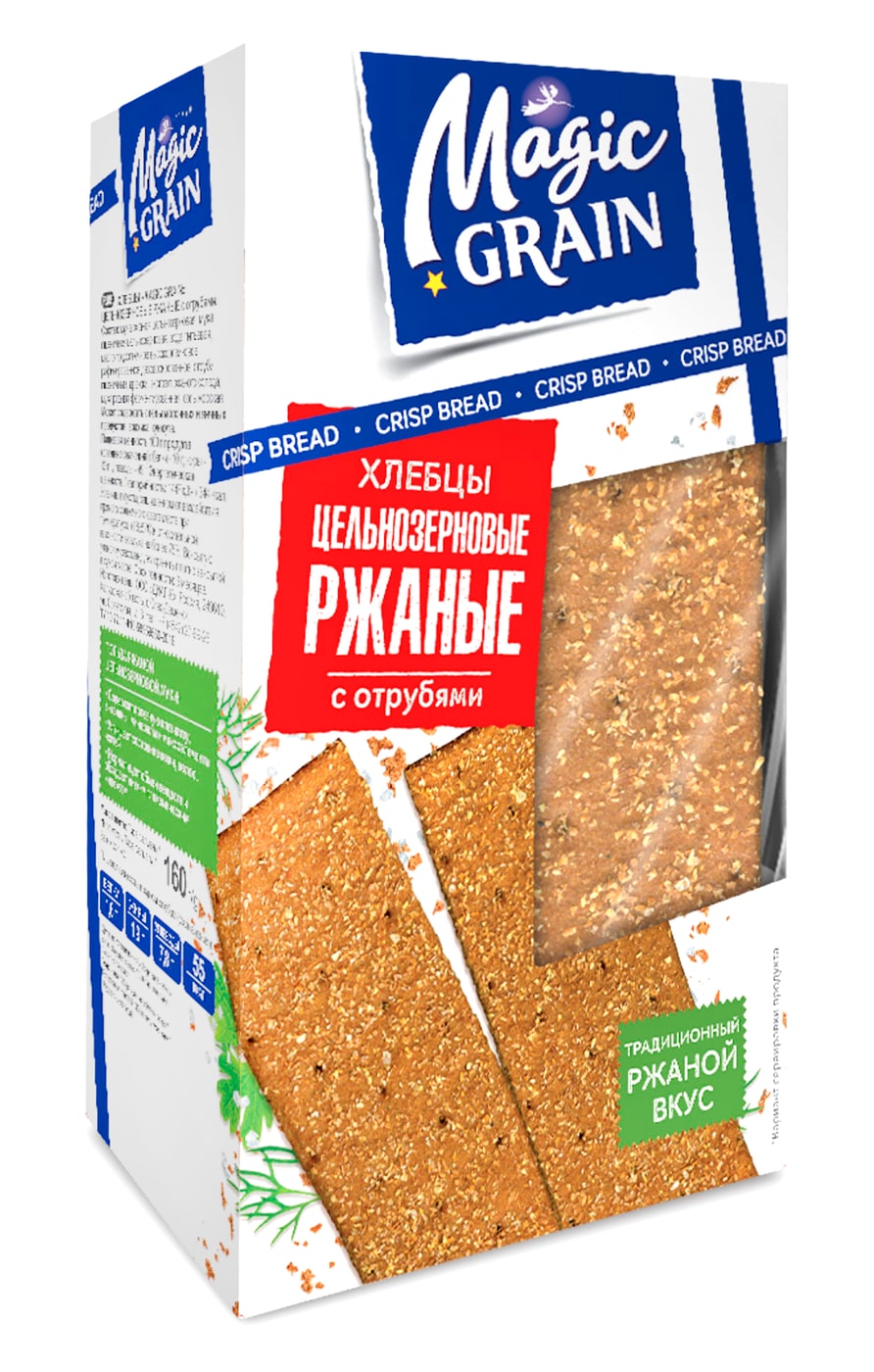 Изображение товара Хлебцы Magic Grain Цельнозерновые ржаные с отрубями 160г