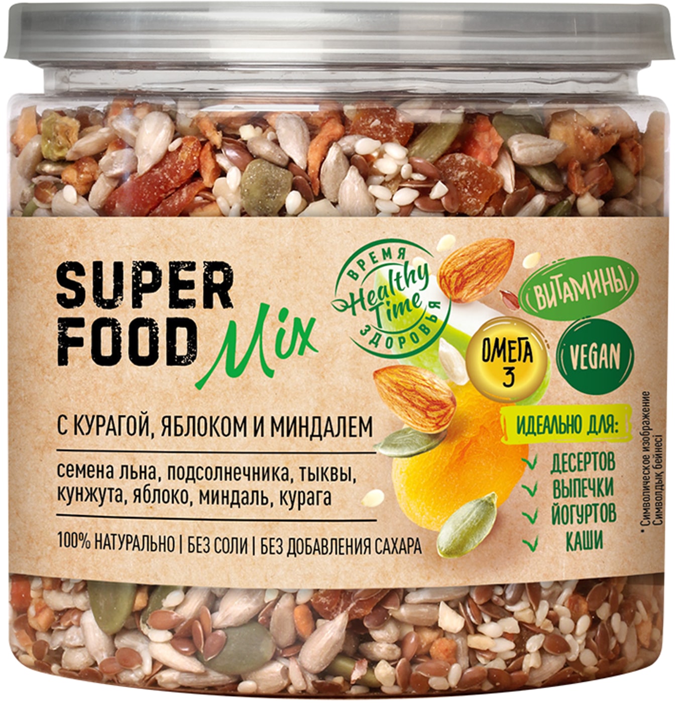 Изображение товара Смесь семян Царская приправа Superfood mix с курагой яблоком и миндалем 270г