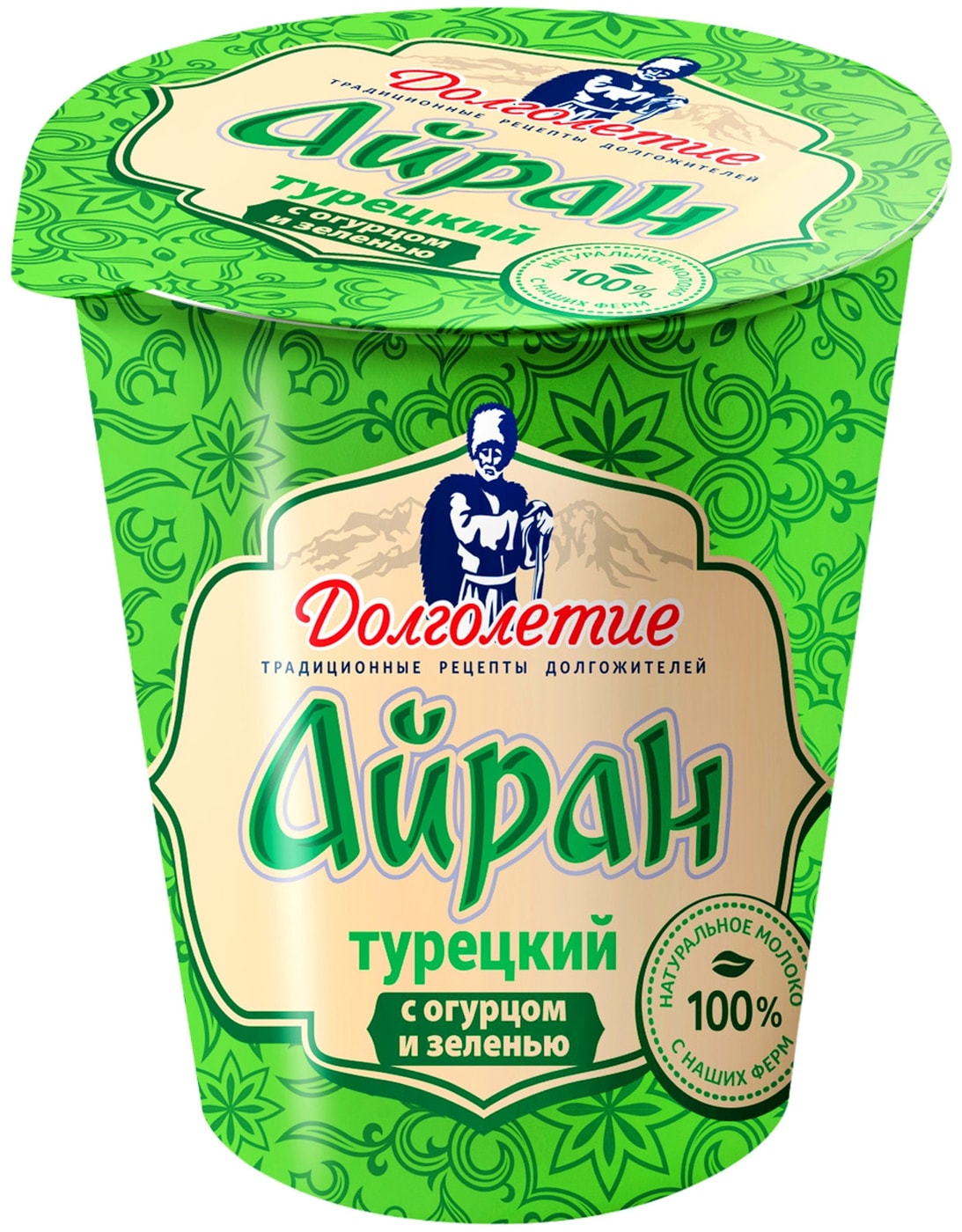 Изображение товара Айран Долголетие Турецкий с огурцом и зеленью 1.8% 180г