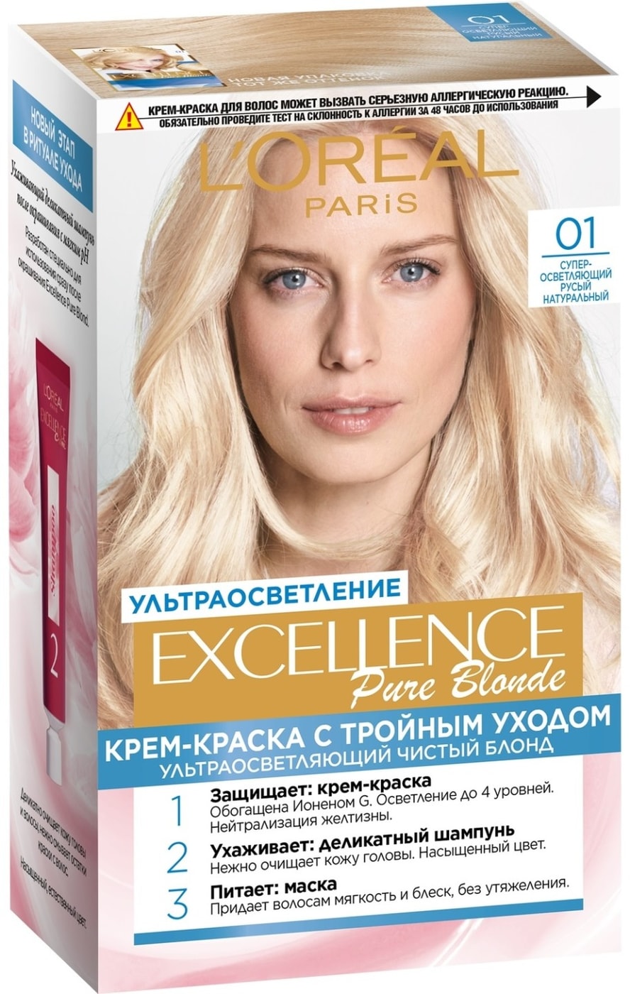 Изображение товара Крем-краска для волос Loreal Excellence Pure Blonde Суперосветляющий русый натуральный Изображение товара Крем-краска для волос Loreal Excellence Pure Blonde Суперосветляющий русый натуральный