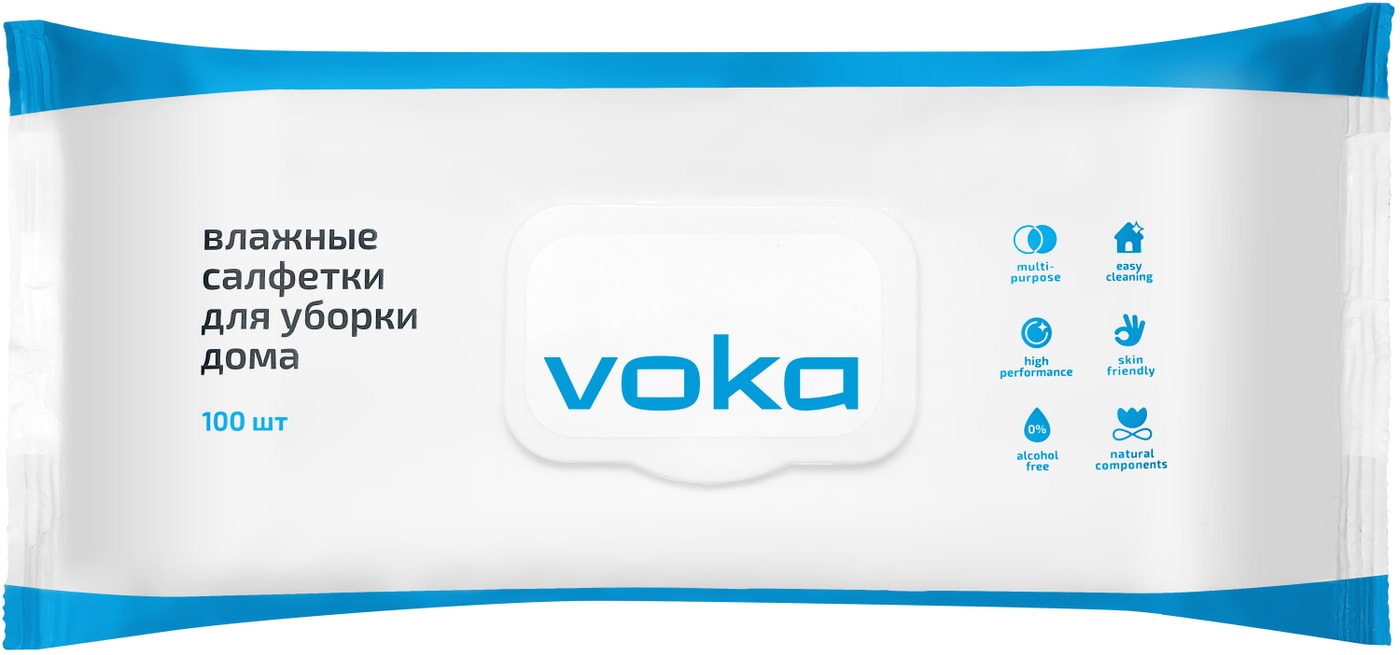 Изображение товара Влажные салфетки Voka для уборки дома 100 шт универсальные
