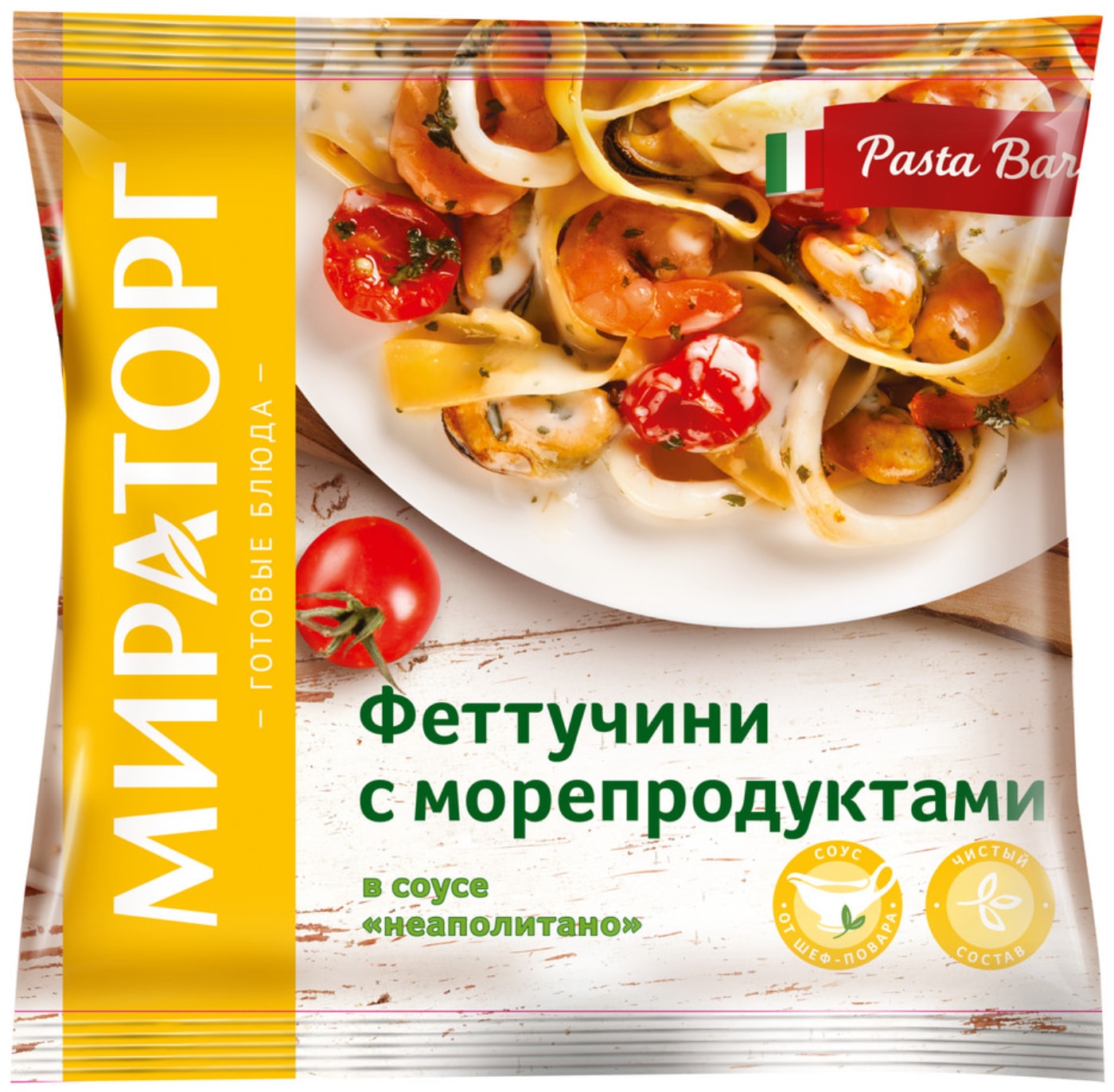 Изображение товара Феттучини Vitamin с морепродуктами в соусе Неаполитано 400 г от Мираторг