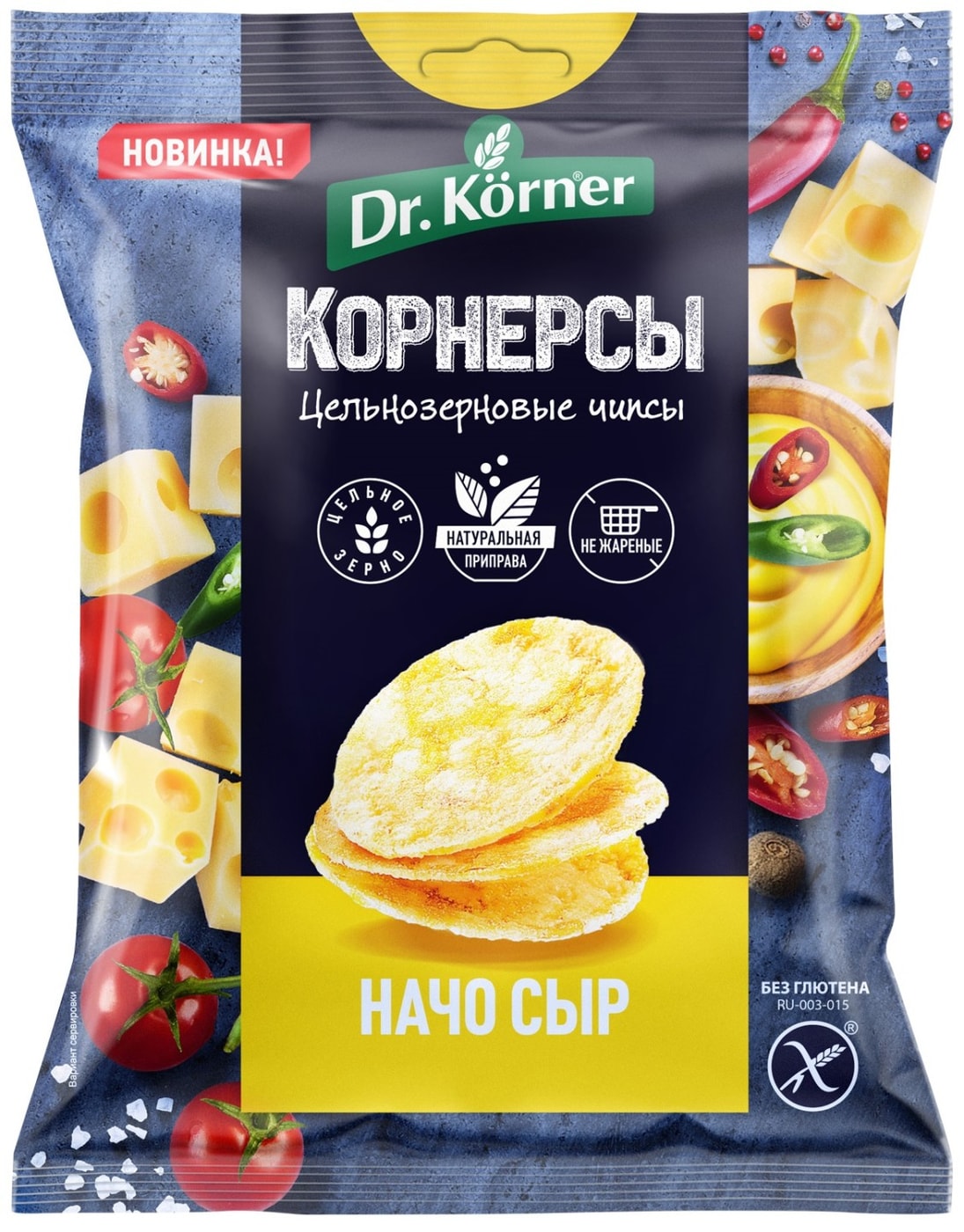 Изображение товара Кукурузно-рисовые чипсы с сыром начо Dr.Korner 50г натуральный перекус