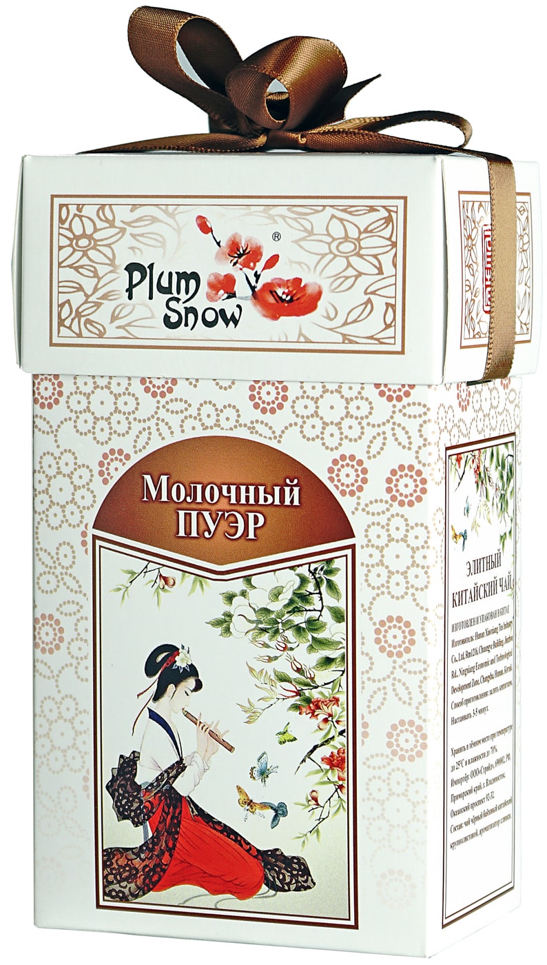 Изображение товара Чай черный Plum Snow Молочный Пуэр 100 г крупнолистовой в картонной упаковке