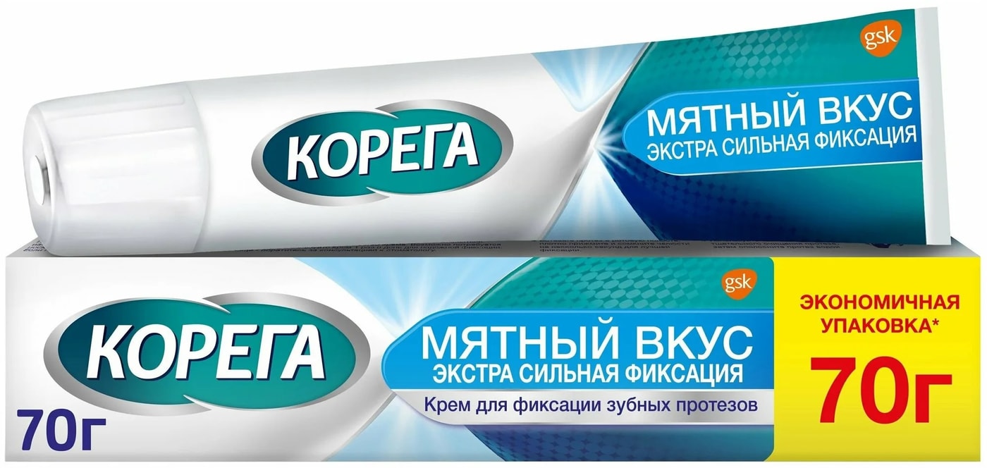 Изображение товара Крем для фиксации зубных протезов Корега Мятный вкус экстрасильная фиксация 70г