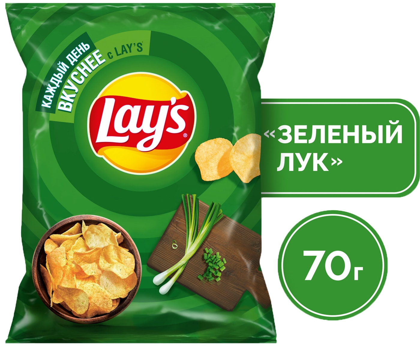 Изображение товара Чипсы Lays Молодой зеленый лук 70г вкусная закуска хрустящие натуральные