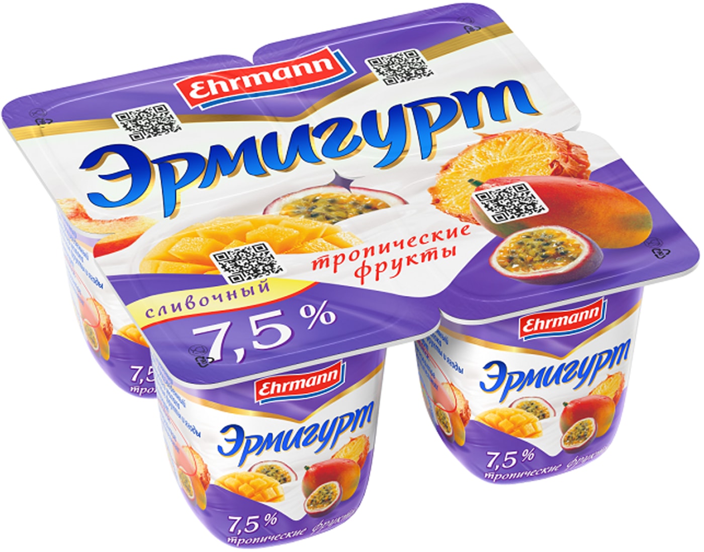 Изображение товара Продукт йогуртный Эрмигурт Тропические фрукты 7.5% 4шт*100г